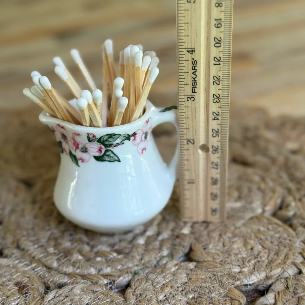 Pink Dogwood Floral Ceramic Matchstick Holder with Striker